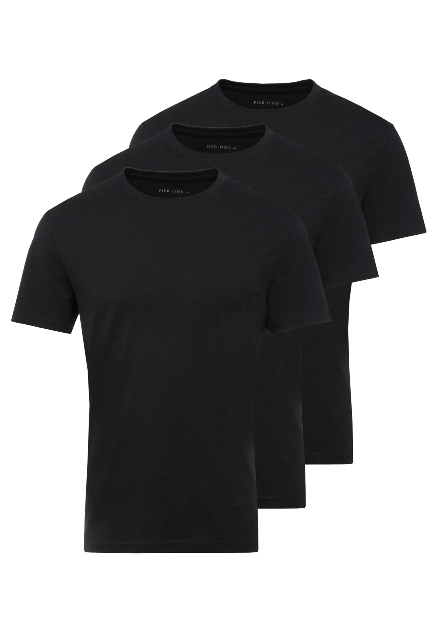 Pier One 3 Pack - T-Shirt Basic - Black 6 Pier One 3 Pack - T-Shirt Basic - Black - Afbeelding 4