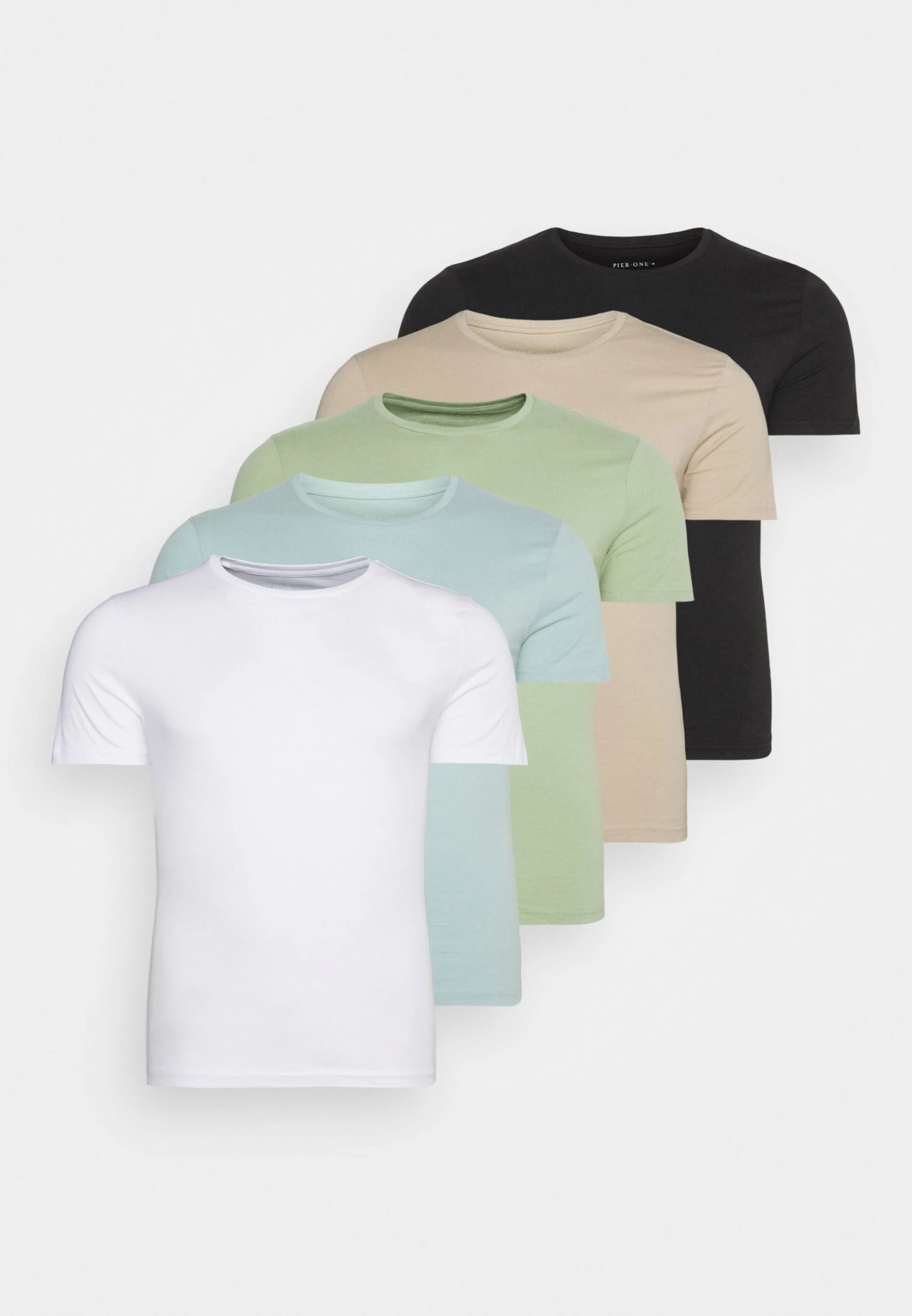 Pier One 5 Pack - T-Shirt Basic - White/Beige/Black 3 Pier One 5 Pack - T-Shirt Basic - White/Beige/Black