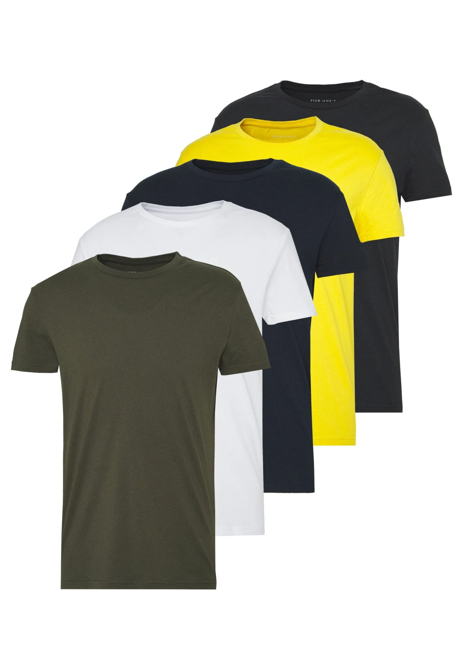 Pier One 5 Pack - T-Shirt Basic - Olive/ White/ Navy /Yellow /Black 10 Pier One 5 Pack - T-Shirt Basic - Olive/ White/ Navy /Yellow /Black - Afbeelding 8