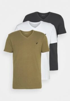 Pier One V Neck Bird Tonal 3 Pack - T-Shirt Basic - White/Dark Green/Black -Pier One 27689eeb0035416d88bd562789582e8f