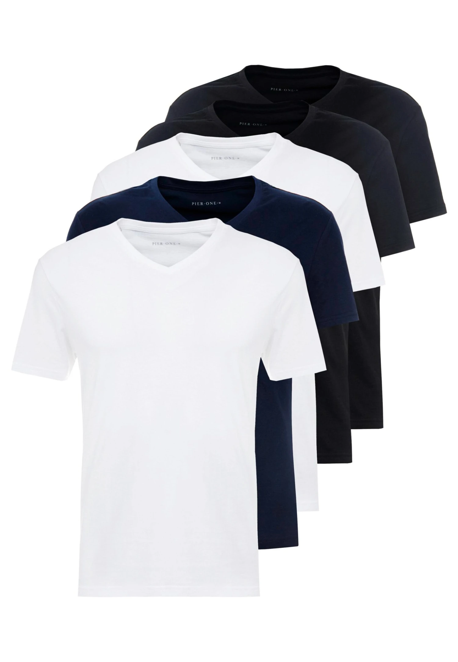 Pier One 5 Pack - T-Shirt Basic - White/Blue/Black 7 Pier One 5 Pack - T-Shirt Basic - White/Blue/Black - Afbeelding 5