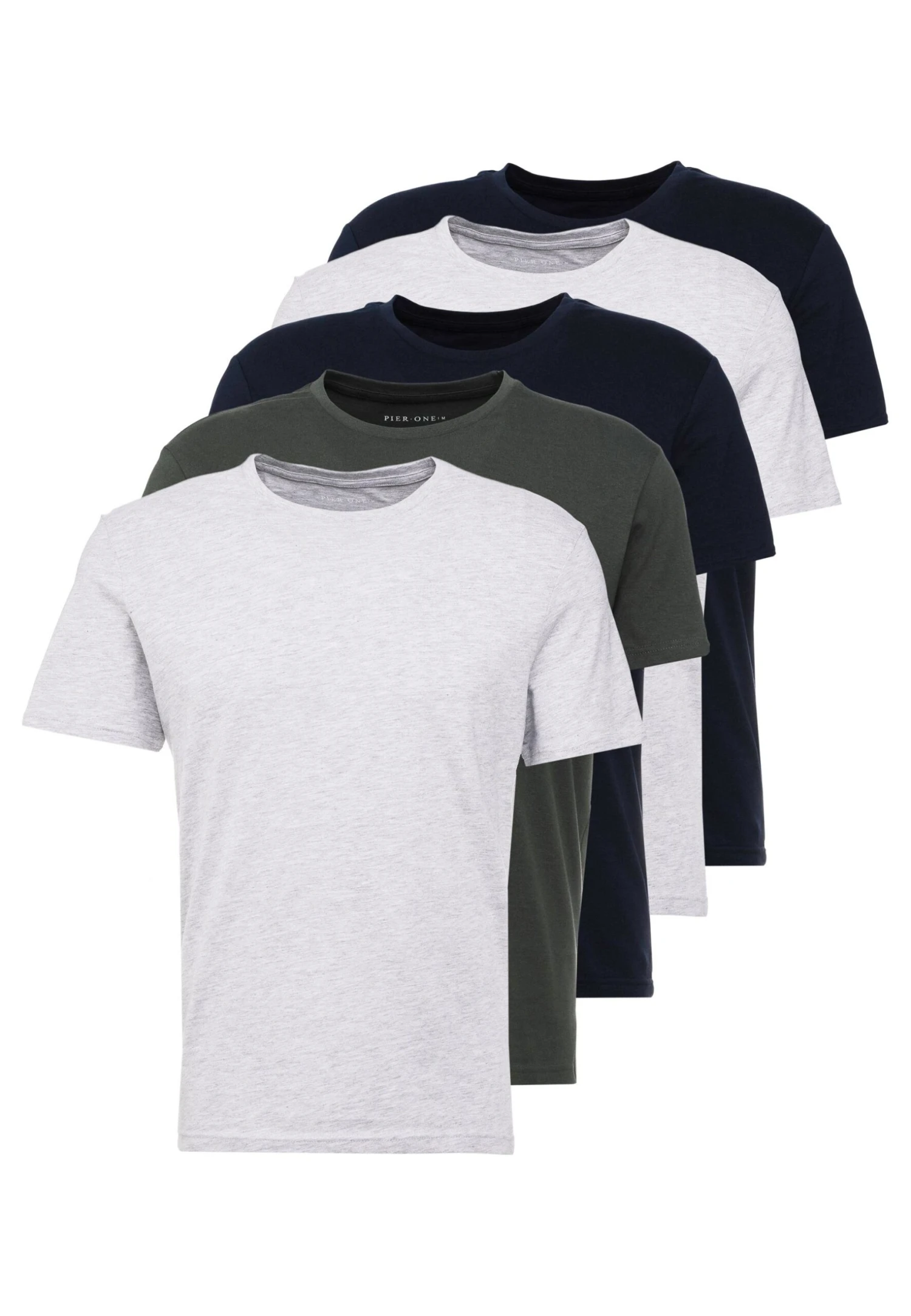 Pier One 5 Pack - T-Shirt Basic - Dark Blue/Grey/Khaki 9 Pier One 5 Pack - T-Shirt Basic - Dark Blue/Grey/Khaki - Afbeelding 7