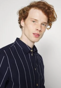 Pier One Linen Mix Stripe - Overhemd - Dark Blue -Pier One 368860f76af348d18efc7d675b2e5f38