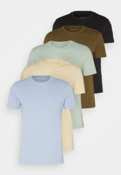 Pier One 5 Pack - T-Shirt Basic - Black/Light Blue/Khaki/Mint/Beige -Pier One aca2b3bc697c479e9ac206d11e42c90c