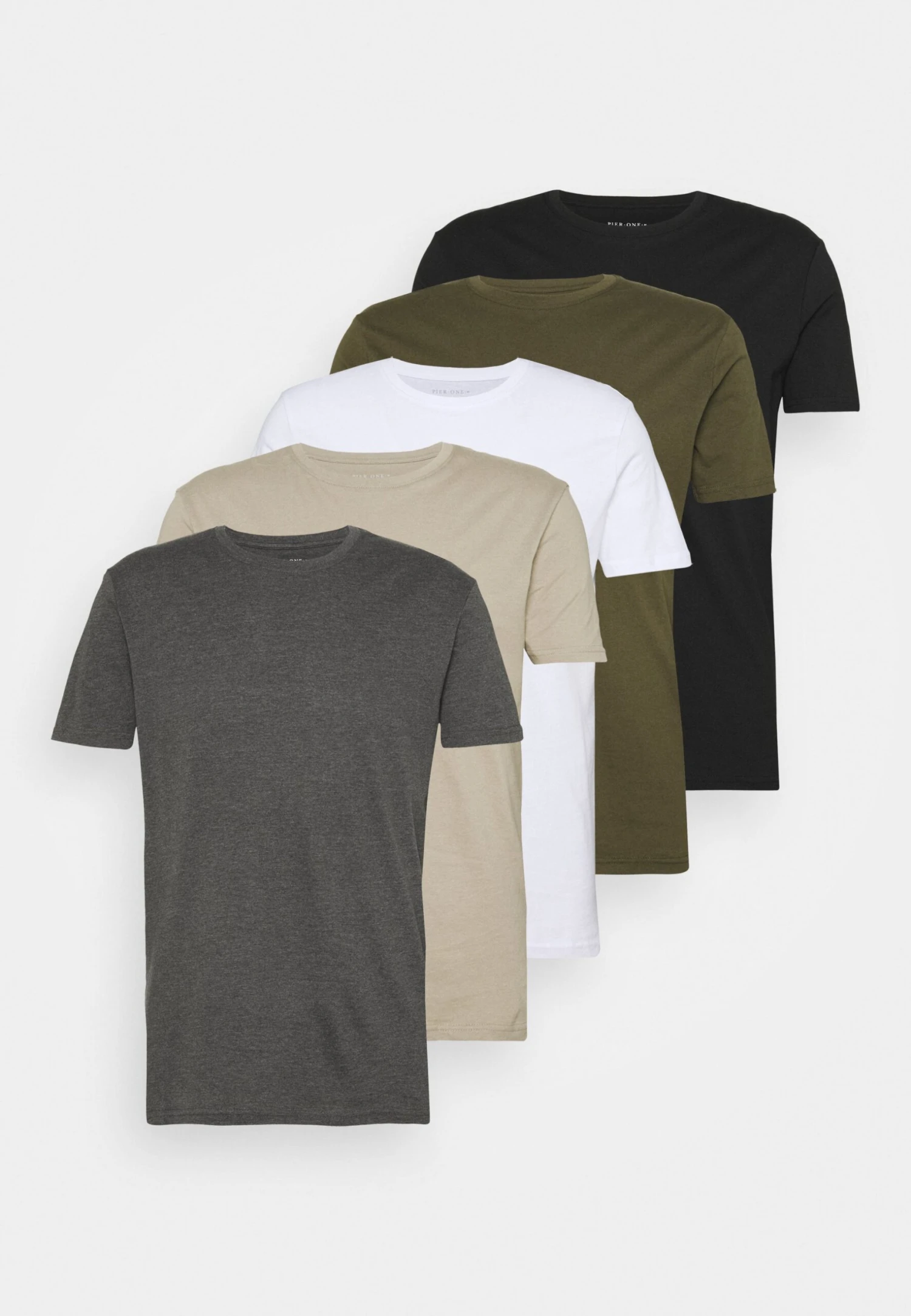 Pier One 5 Pack - T-Shirt Basic - White/Dark Grey/Black 8 Pier One 5 Pack - T-Shirt Basic - White/Dark Grey/Black - Afbeelding 6