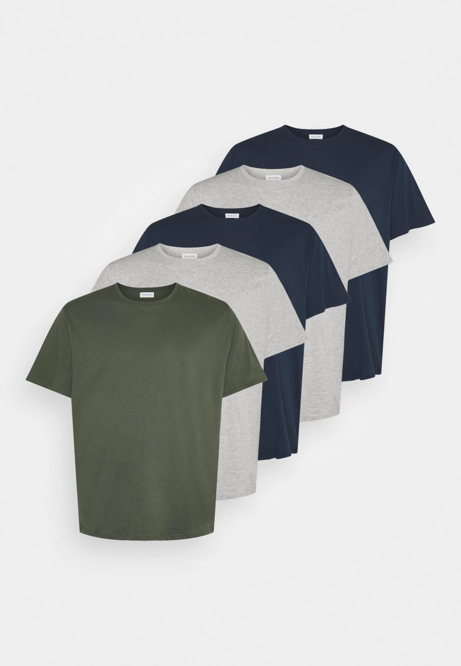 Pier One 5 Pack - T-Shirt Basic - Khaki/Grey/Dark Blue 7 Pier One 5 Pack - T-Shirt Basic - Khaki/Grey/Dark Blue - Afbeelding 5