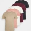 Pier One 5 Pack - T-Shirt Basic - White/Beige/Bordeaux